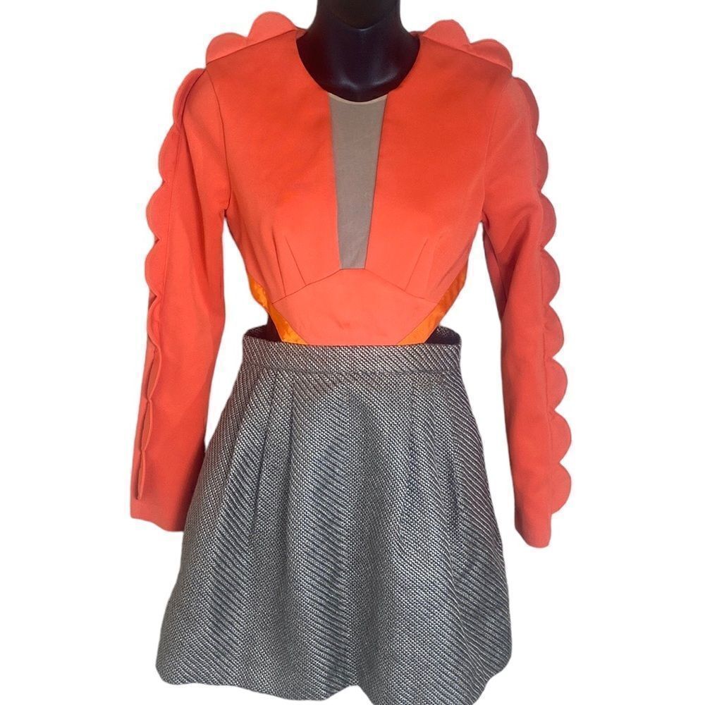 Three floor unique cut out dress orange and tweed bottom 4